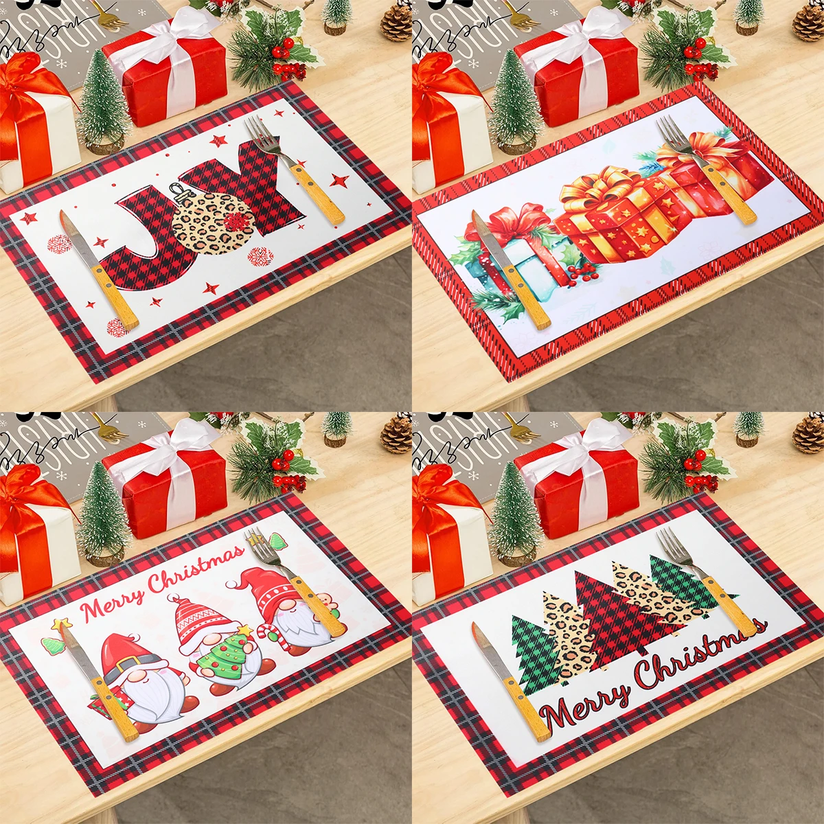 4Pcs Christmas Snowflake Placemats Dining Table Mats Coaster Bowl Coffee Cup Pad Mat 2024 Navidad Home Kitchen Decoration 2025