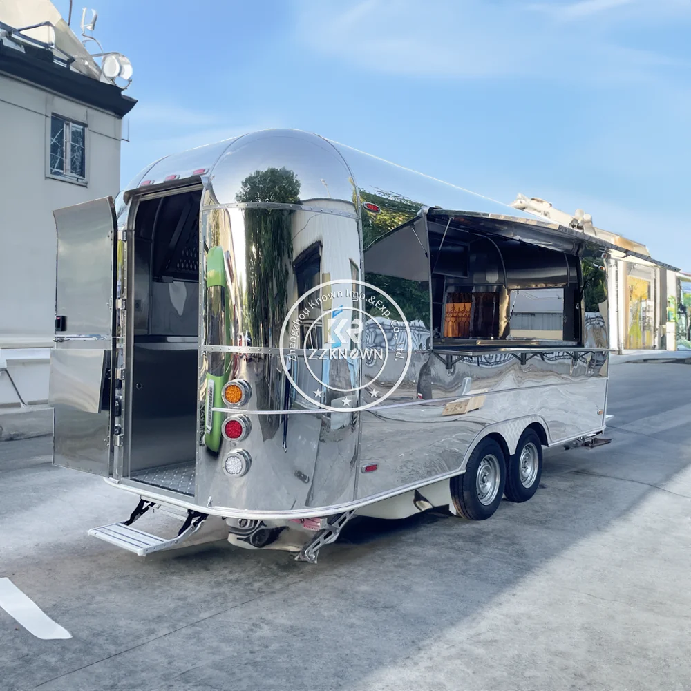 2025 Airstream Mobile Kitchen Street Food Cart ไอศกรีมกาแฟบาร์บีคิวพิซซ่ารถบรรทุกรถสัมปทานอาหาร Trailer