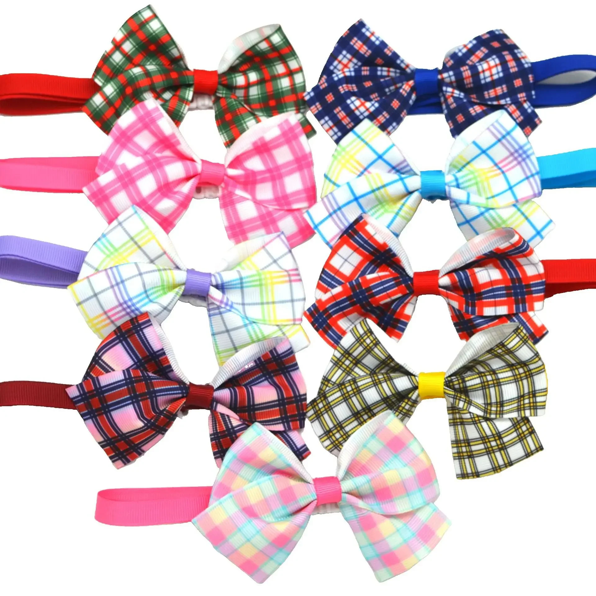 100Pcs/Pack British Plaid Bowtie for Pets Puppy Colorful Cat Bows Collar Dog Cat  Accessories