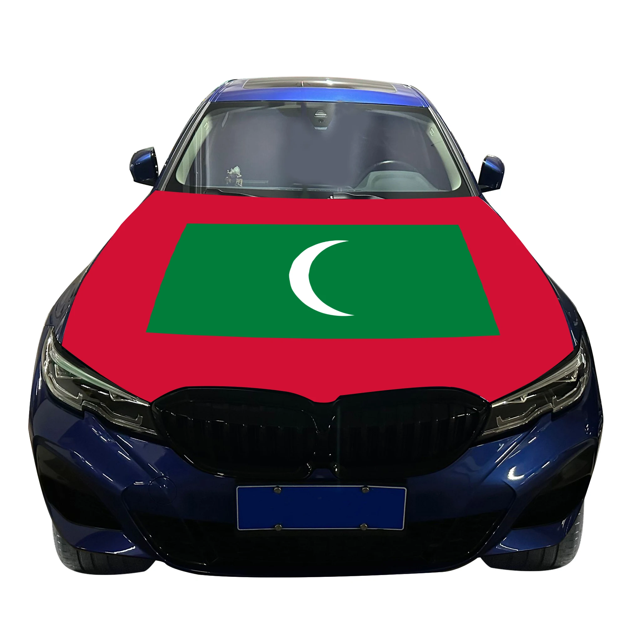 Maldives Car Hood Cover Flag  Universal Size Elastic Polyester 120x150cm for Car Decor