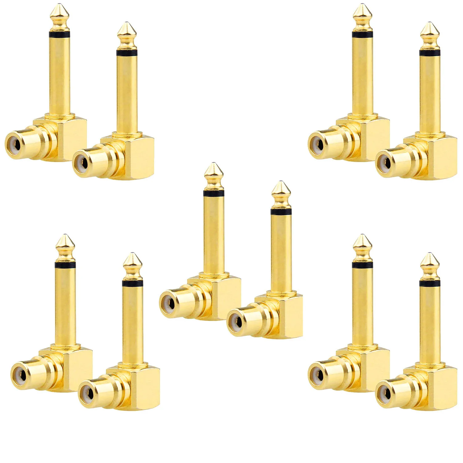 10pcs Gold Pure Copper Right Angle Female RCA Phono to 6.35mm 1/4