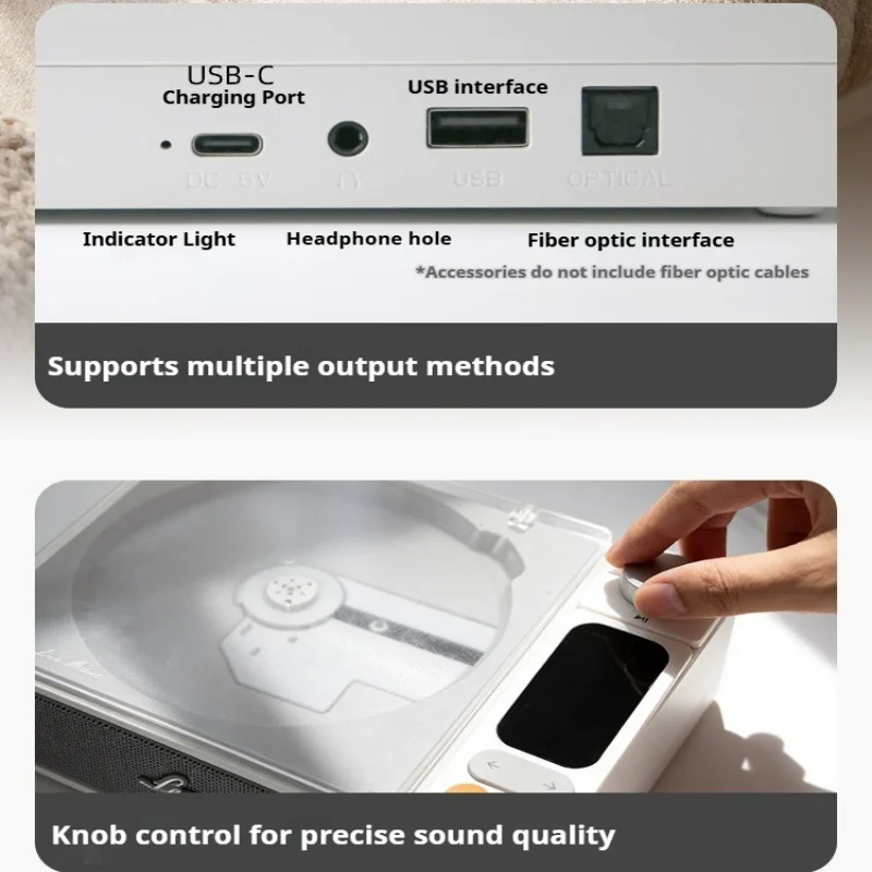 

Portable CD Player Two-way Bluetooth 5.1 Built-in Speaker with Screen Support CD CD-R/RW WMA USB 3.5mm Optical 87.5MHZ-108.MHZ