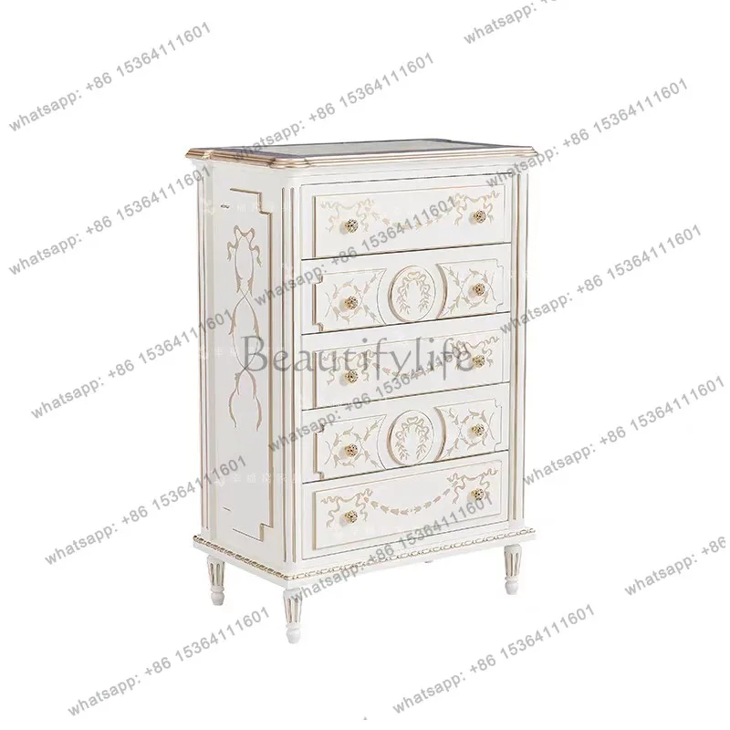 

French solid wood white painted chest of drawers European classical decorative chest of drawers