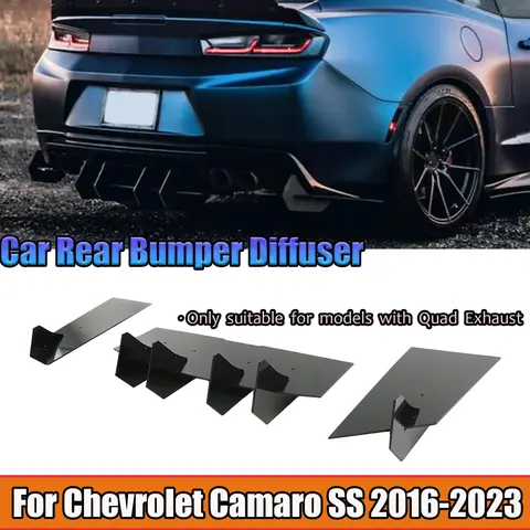 Car Rear Bumper Lip Diffuser For Chevrolet Camaro SS 2016-2023 Quad Exhaust Spoiler Spilitter Protector Body Kit Accessories