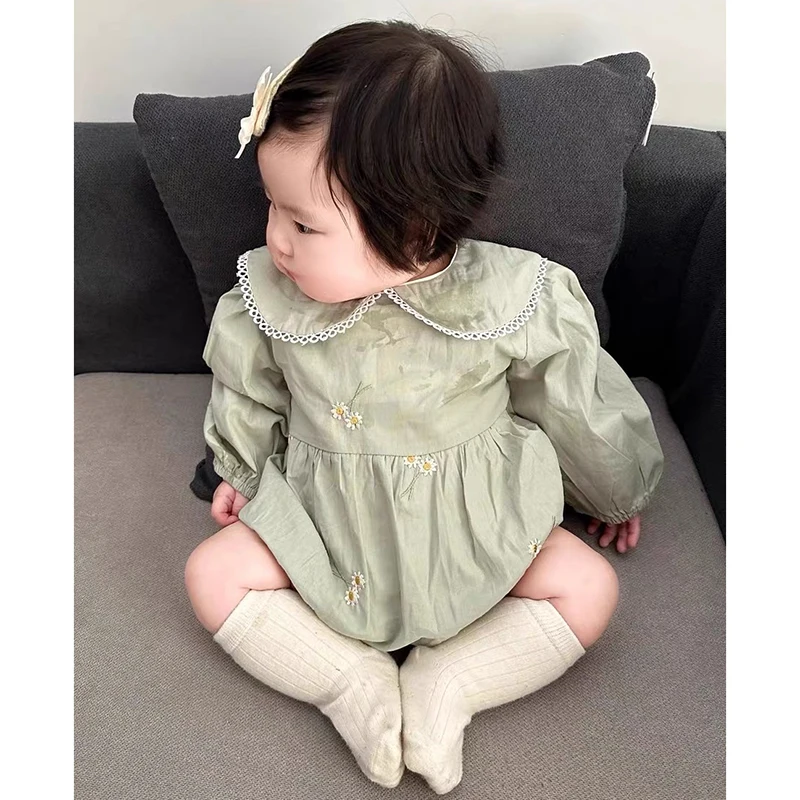 Frühling Neugeborene Mädchen Strampler Baby Kleidung Baby Gestickte Blumen Strampler Langarm Overall Klettern Kleidung Baby Baumwolle Kleidung