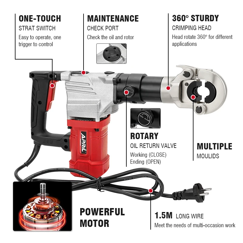 KM-1632 In-line Electric Power Pipe Crimping Tool Ø16-Ø32mm Plumbing Pipe Aluminum Plastic Pipe and Stainless Steel Pipe Crimper