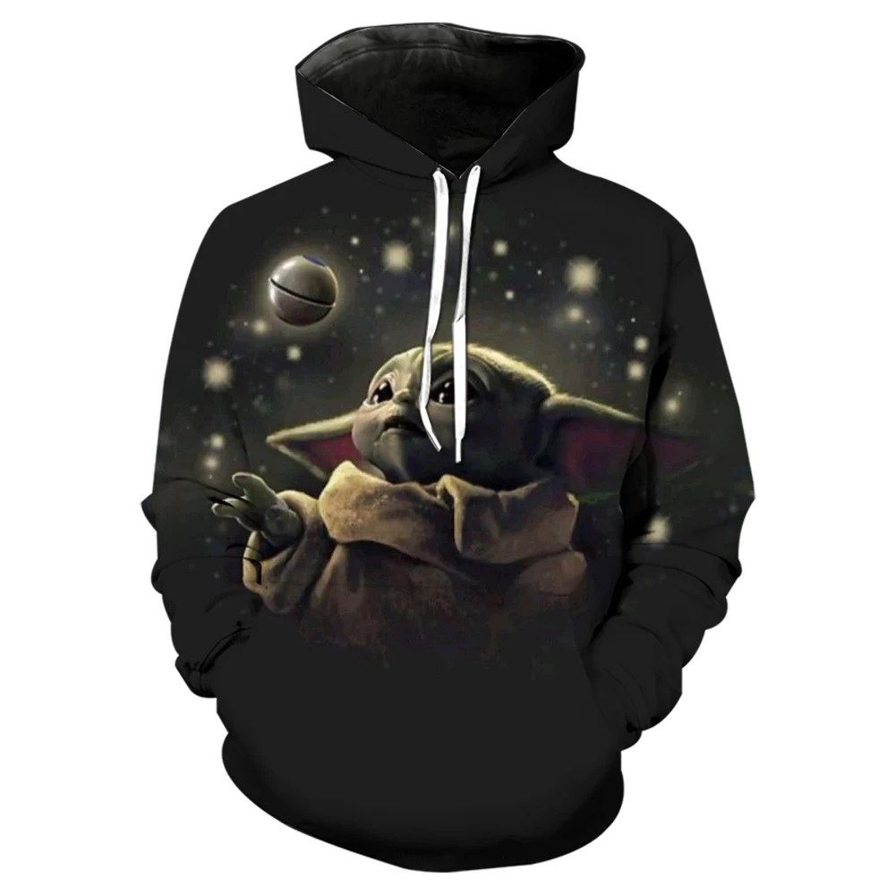 Spring and Autumn Hoodies Marvel Yoda Baby Printed Street Wear Oversized Hoodies Casual Fashion Black and White Men's T Hoodies