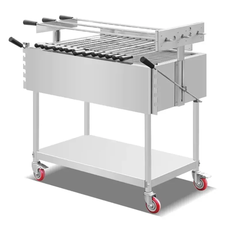Greek Rotating Charcoal BBQ Grill Stainless Steel Backyard Barbecue Outdoor Cooking Garden Party Portable Meat Roaster