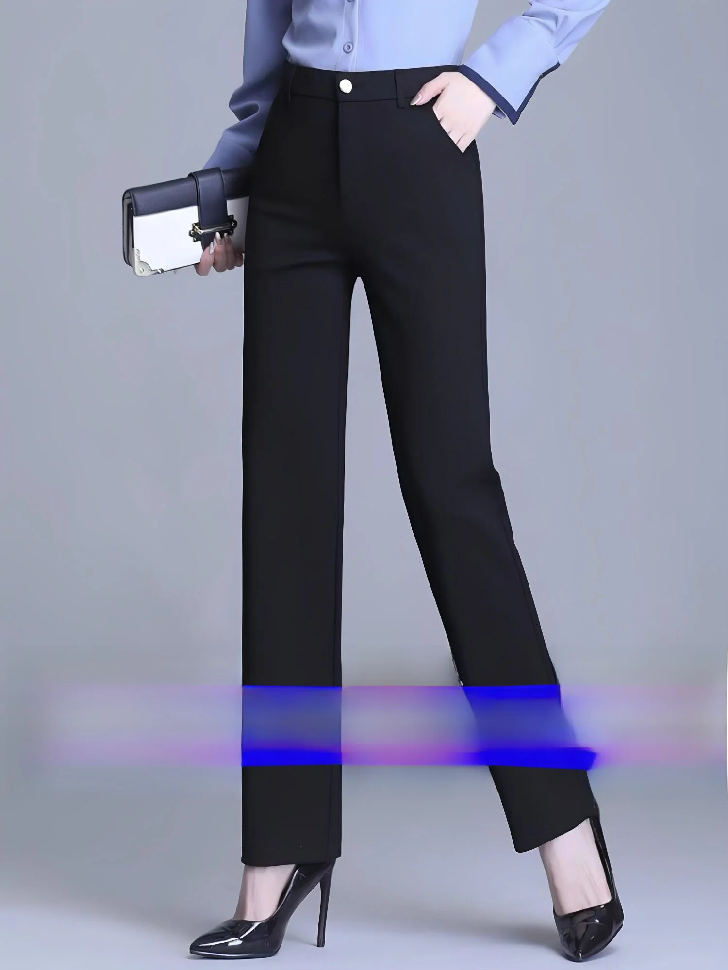 Business Casual High Waist Straight Leg Pants Women's Work Uniform Black Thin Summer Bank Job Trousers Skirt Style Polyester ...