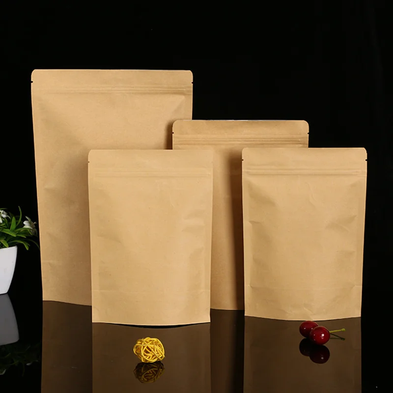 50/100pcs kraft paper zipper packaging bags aluminum foil standing bag nuts cereals spices cookies coffee nuts self-sealing bags