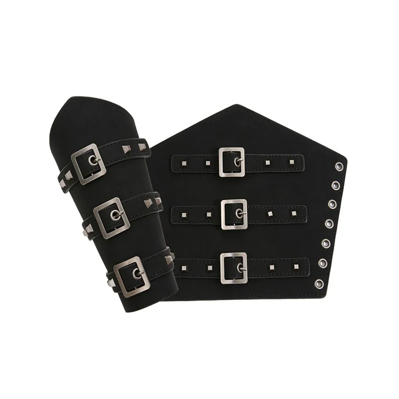 Medieval Steampunk Retro Multi layer PU Leather Riveted Gauntlet Halloween LARP Cosplay Hand Armor Costume Accessories Props view 5