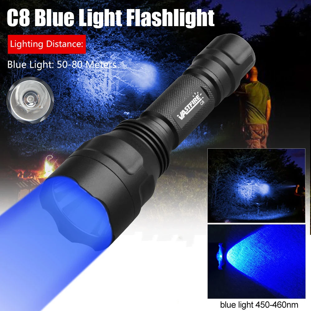High Power LED Flashlight 450nm Blue Light Hunting Torch 1 Mode Aluminum Alloy Lamp for Camping Cat Pet Urine Stains Marker Lamp