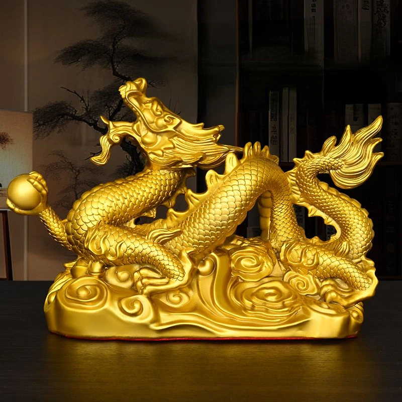 Fengshui Zhaocai Brass Five Claw Gold Dragon Ornament Wealth Attract Office Living Room Drcorations Craft Gift