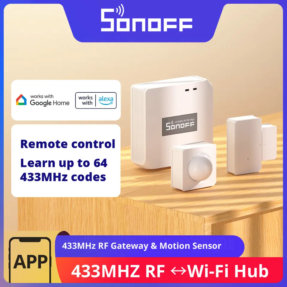 SONOFF RF Bridge R2 بوابة 433MHz مستشعر حركة الباب والنافذة تحكم صوتي مشهد ذكي عبر eWeLink وGoogle Home وAlexa