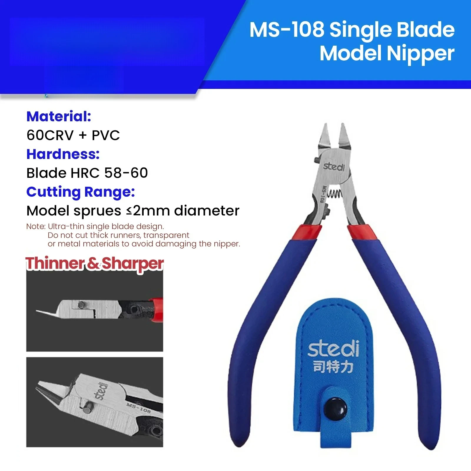 Stedi MS108 Single Blade Nipper Ultra Thin Precision Sprue Cutter Plastic Miniature Model Parts Trimming DIY Hobby Assembly Tool