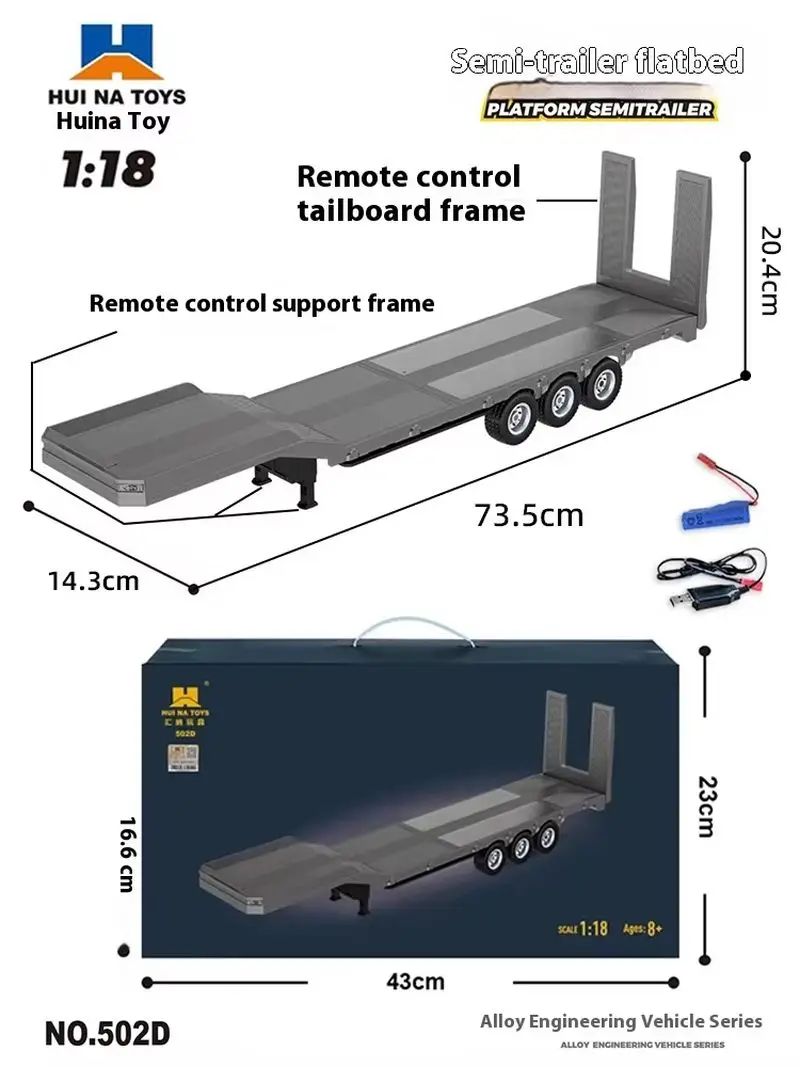 Huina 1502 Rc Trailer 1/18 Platform Semi Trailer Remote Control Vehicle Hobby Model For 1/18 Rc Tractor Truck