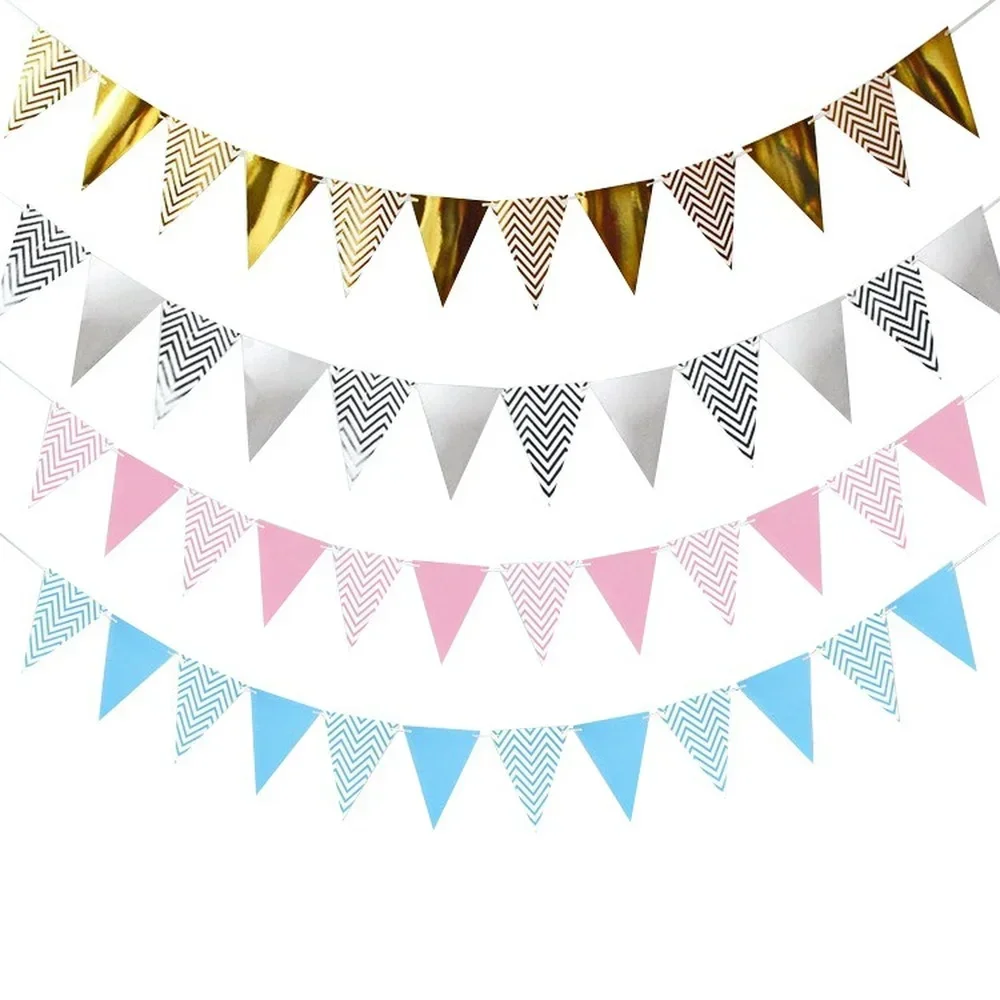 New Wave Pattern Pennant Bronzing Nordic Style Birthday Party Paper Decoration Flag Pull Triangle Hanging Flag