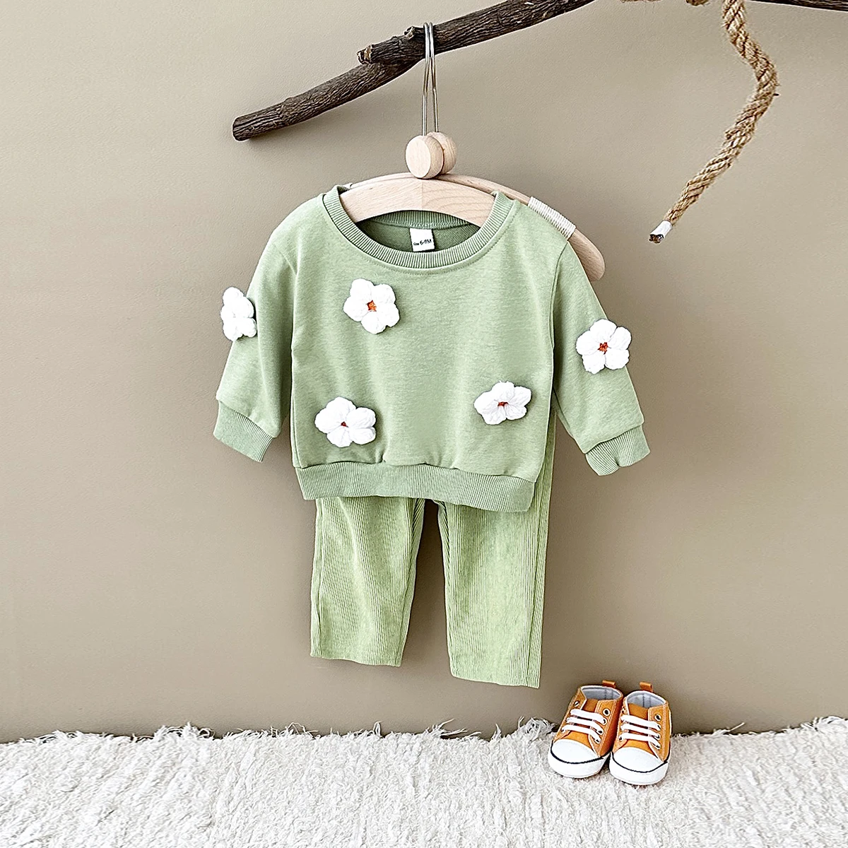 Infant Baby Sets Autumn Flower Cloud Embroidery Top Newborn Baby Boys Girls Pants Children\'s Fashion 2Pcs Baby Clothing 0-3Y