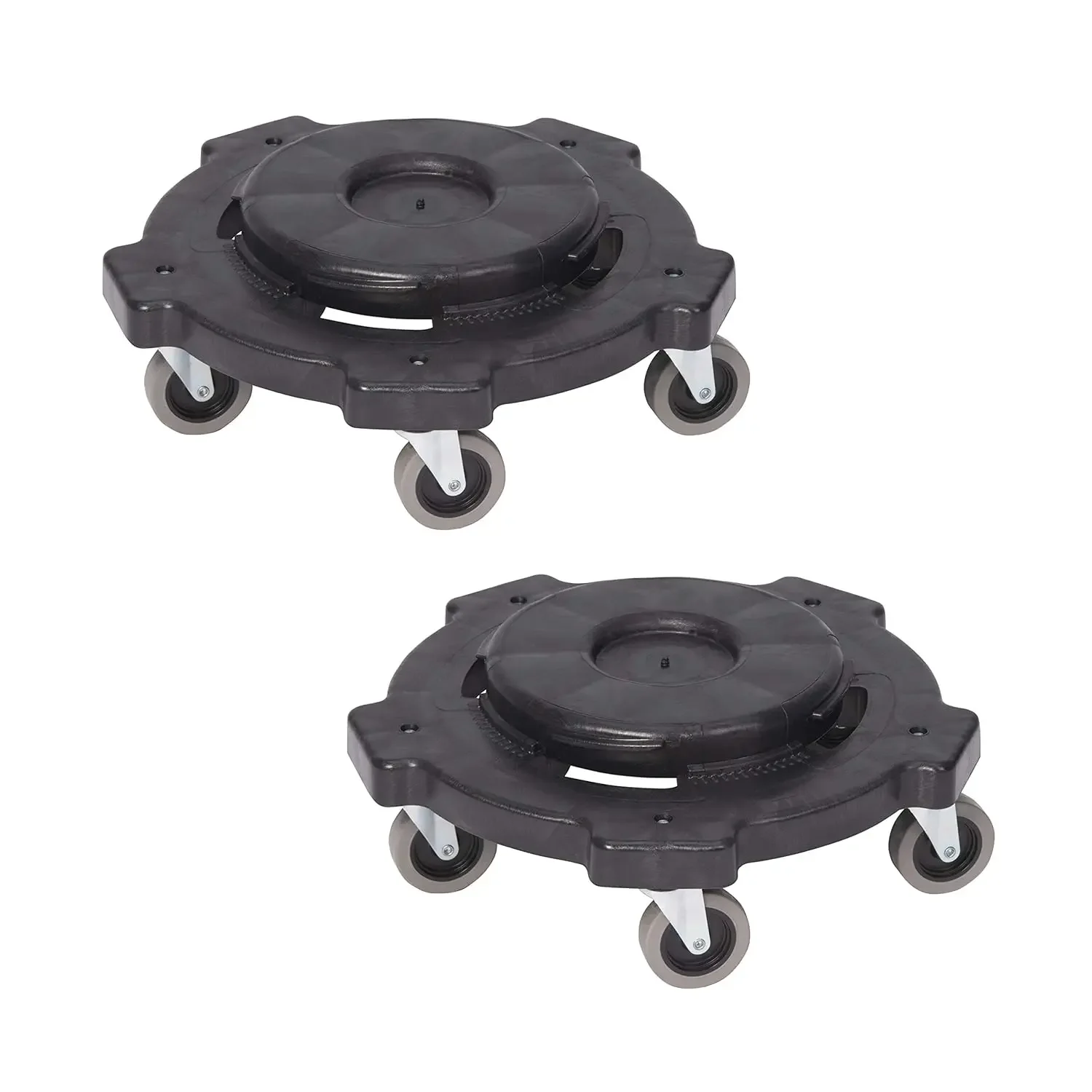 

Dolly To Fit 32, 44 & 55 Gallon Round Containers, Twist On/Off, 2-Pack, 18.25", Black