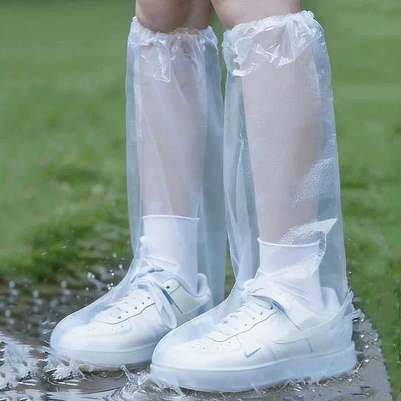 5Pair Waterproof Non-Slip Rain Boots Covers Disposable Shoes Cover High Tube Mud-Proof Shoe Protector for Outdoor Rainy Day