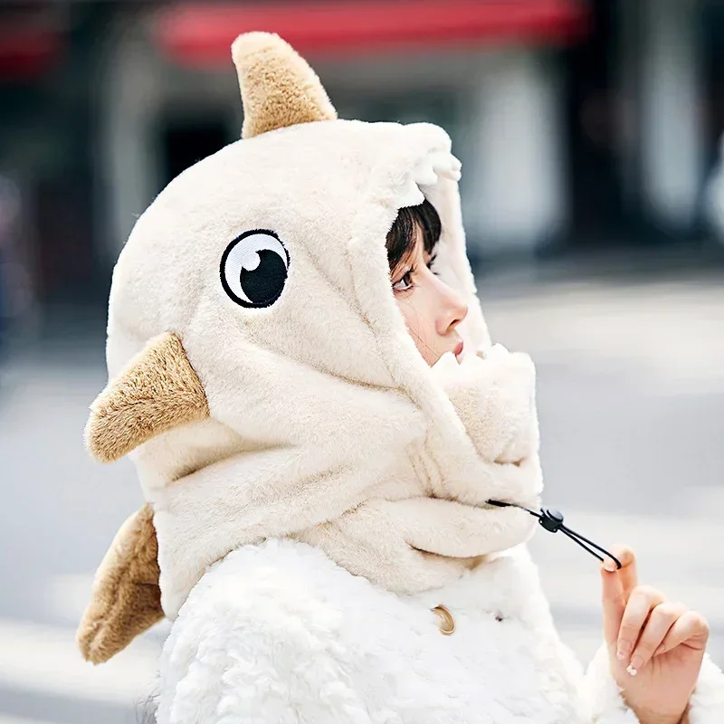 Winter Warm Ski Helmet Cover Comfortable Soft Fleece Skiing Cap Scarf Warmer Cartoon Cute Shark Mode Decorative Helmet Cover Hat