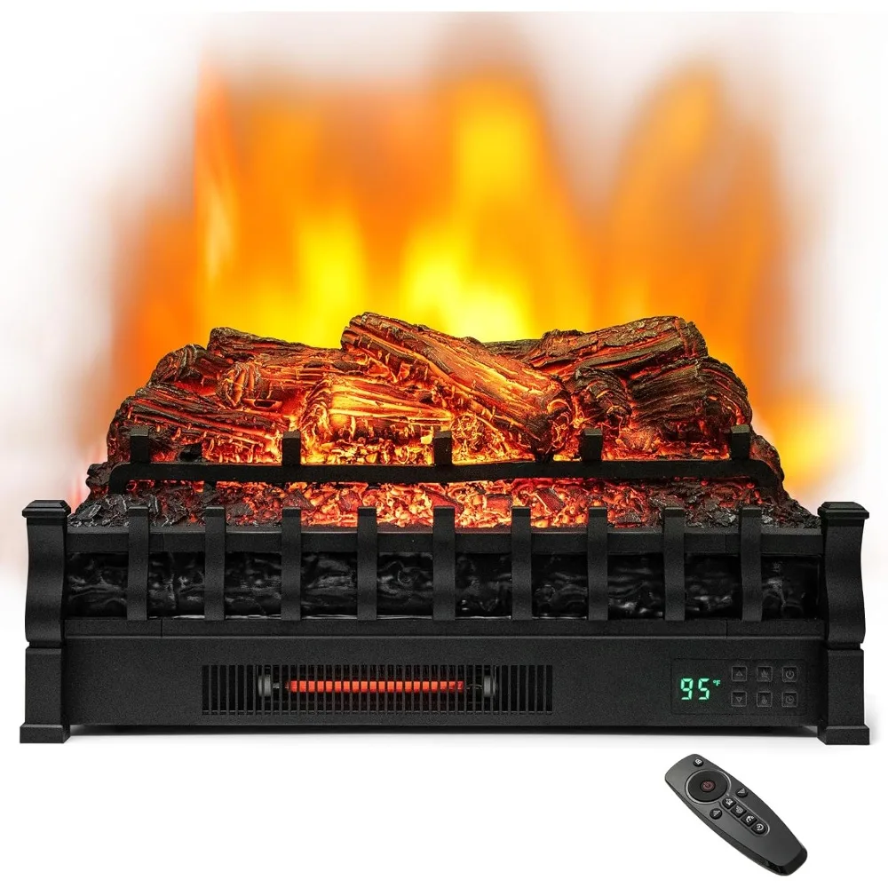 Calentador de chimenea eléctrico de cuarzo infrarrojo de 26 pulgadas con cama de ember y efectos de troncos realistas de pino