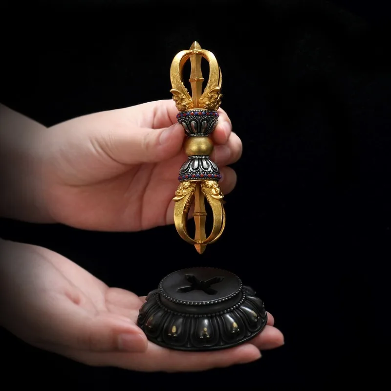 Brass Five-Strand Vajra Monster Subduing Club One-Word  Silver Bowls and Chopsticks with Base Large Size Hand Pieces