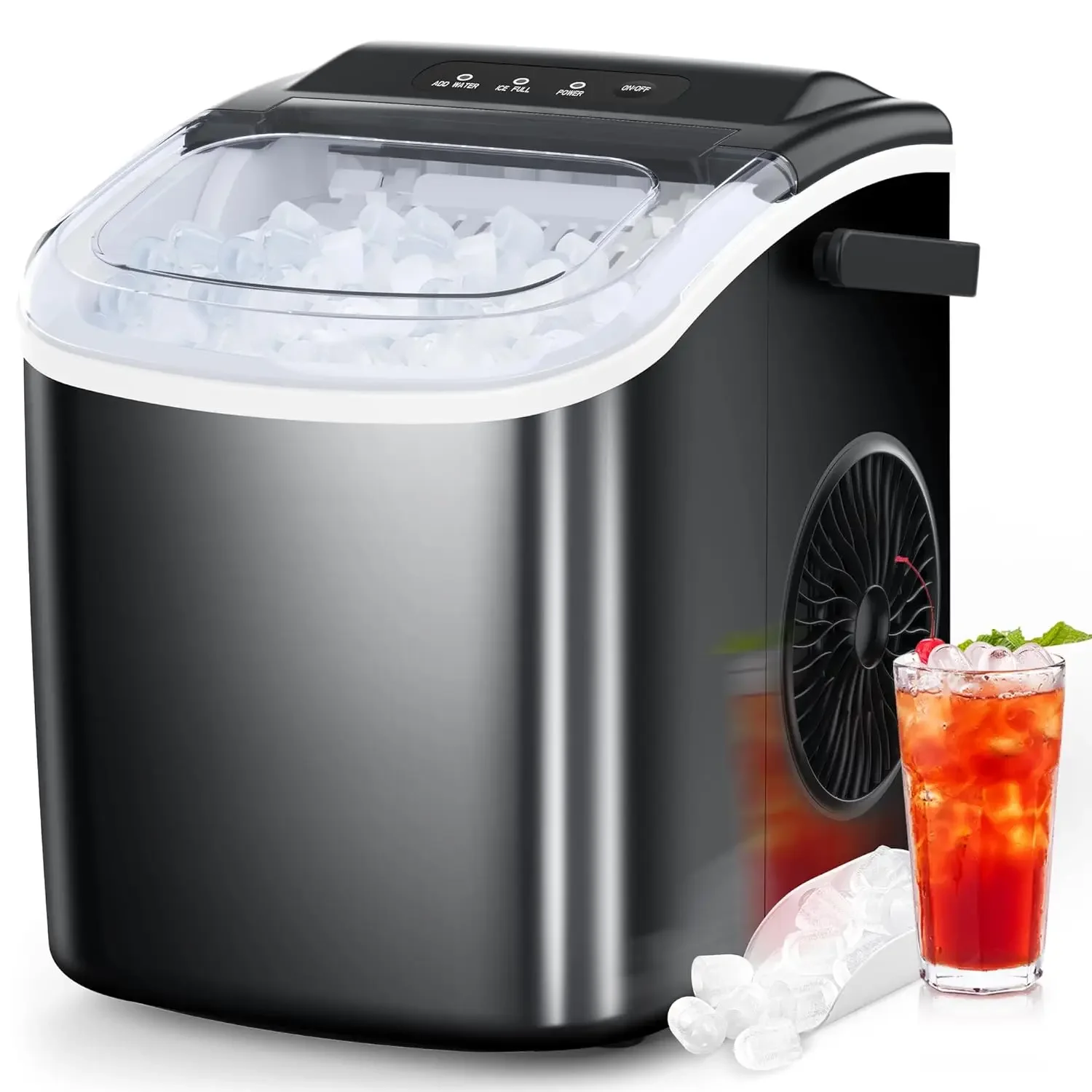 Efficient Self-Cleaning Ice Maker for Countertop Use, Produces 26.5lbs of Ice per Day, 9 Ice Cubes in Just 6 Minutes, Includes I