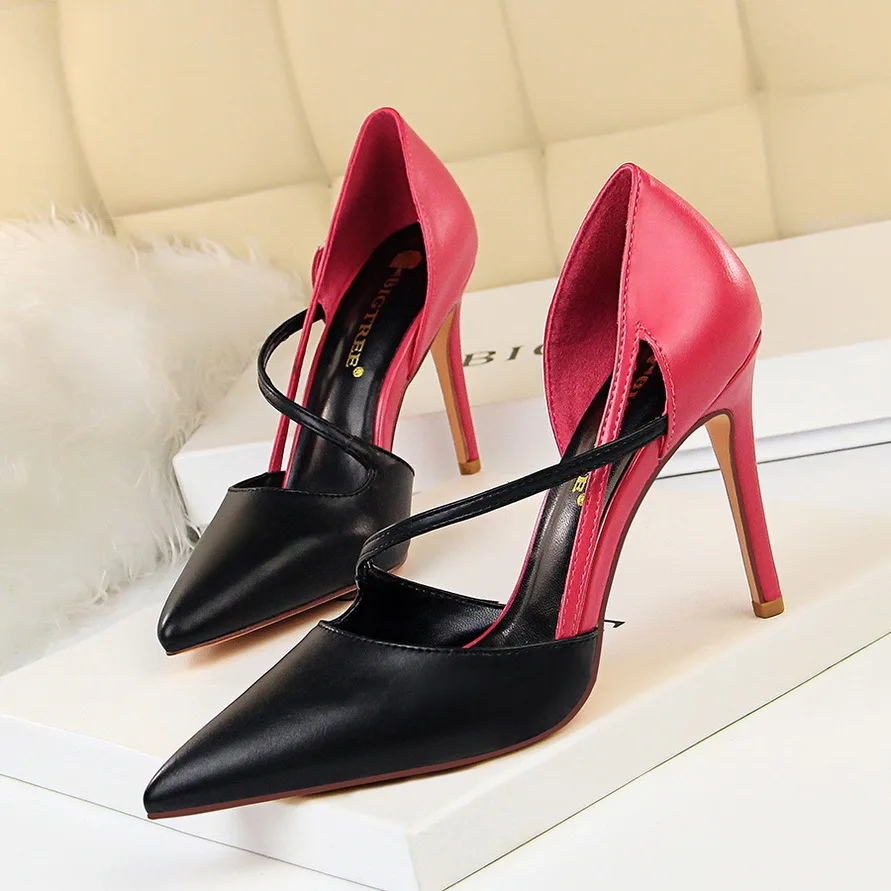 

Women Pumps Korean Fashion Sweet Shoes Women's High Heel Shallow Notched Pointed Colored Hollow Out One Line Slim Single Shoe