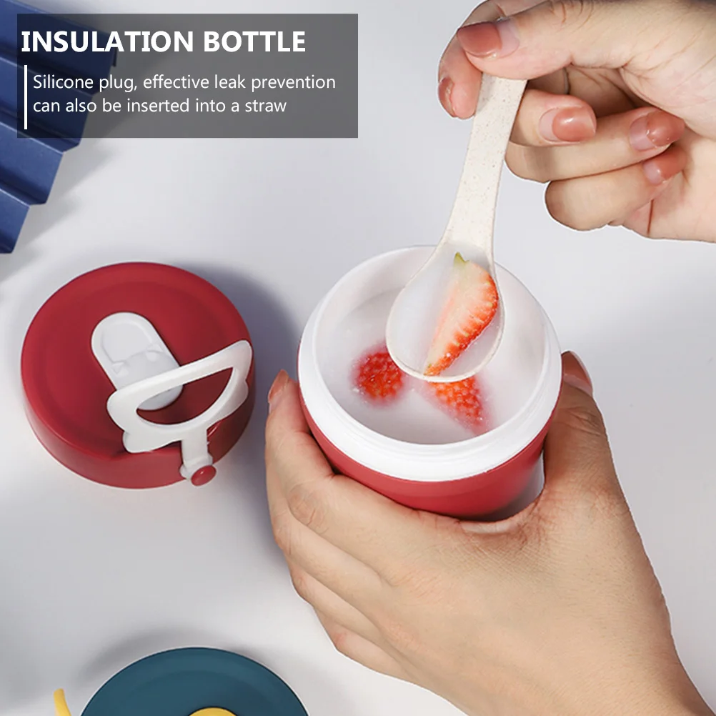 

Double Layer Insulation Thermal Cup 330ml Deep Red Soup Bottle Spoon Straw Portable Student Travel Heat Insulation Water Bottle