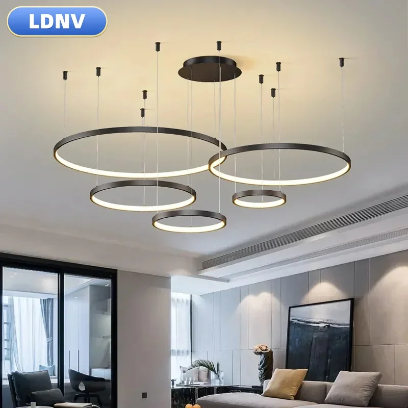 

Scandinavian style minimalist chandelier modern acrylic LED dining room chandelier living room ring art creative personality lam