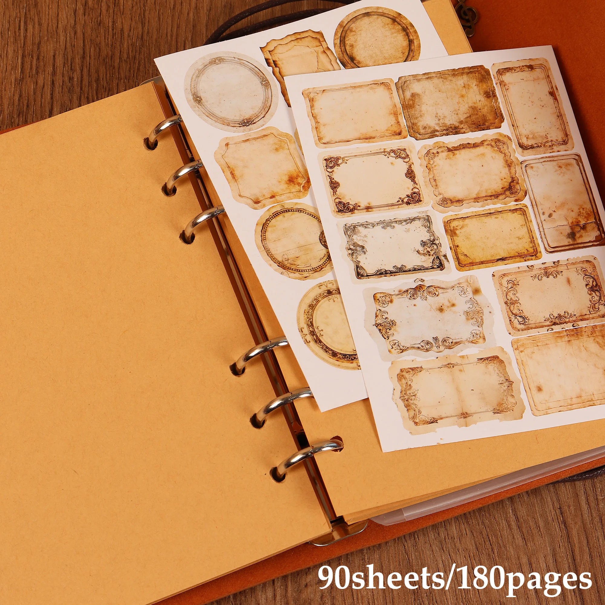 1pc(90sheets) Vintage Waterproof Cowhide Writable Journal Storage Notebook With 2 Stickers,for Arts Crafts,Scrapbooking Supplies