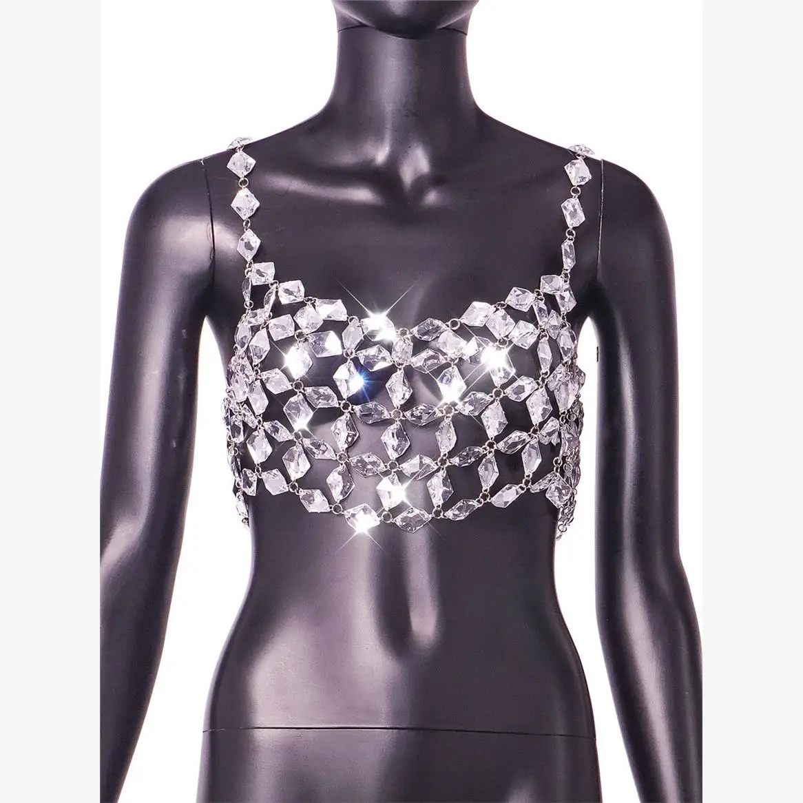 Top Sexy com Design de Alças Vazadas e Pedras s para Mulheres, Bustier com Design de Alças Vazadas e Pedras Brilhante...