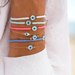 Kkwhead Shell Evil Eye bracciali Boho gioielli per le donne accessori Y2K Heishi Disc Beads Pulseras bracciale in argilla polimerica