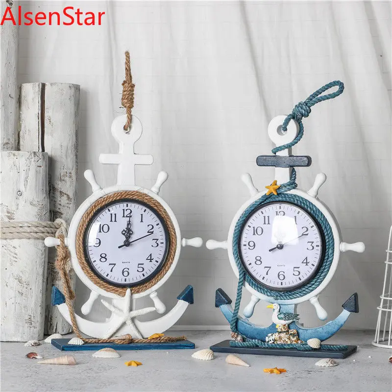 

Mediterranean Style Dual-Purpose Sitting Clock, Wall Clock, Anchor, Ocean Style, Rudder, Hanging Watch, Home Decoration