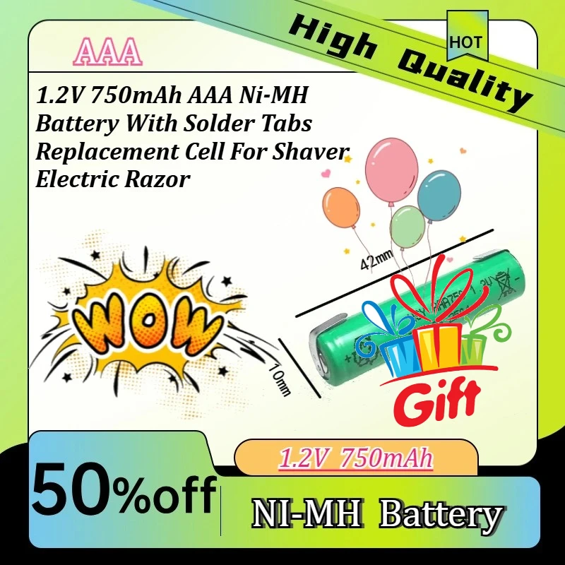

AAA Ni-MH Battery With Solder Tabs Replacement Cell For Shaver Electric Razor 1.2V 750mAh discounted price
