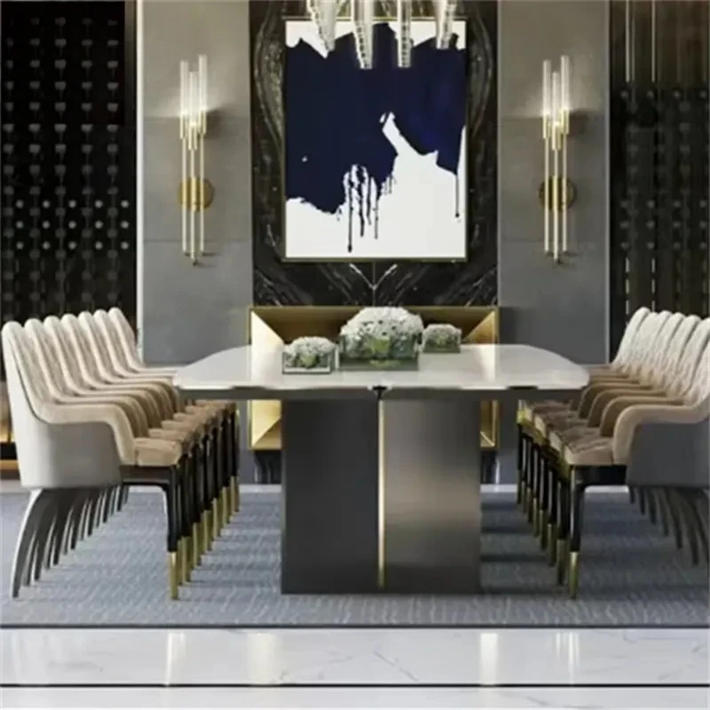 #Royal Black Marble Top Dining Room Tables Modern Stainless Steel Legs High End Dining Table 8 Seater
