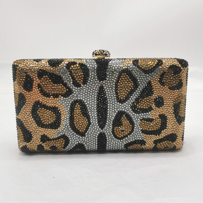 

Best Designer Women Clutch Bags High Quality Diamond Evening Purses White/Black/Gold Leopard Style Shoulder Chain Clutches