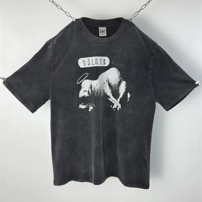 

2025 SAINT OF MICHAEL Fashion Brand Streetwear Best Quality Vintage Tee Casual Loose Oversize Tops 100%Cotton Casual T Shirt For