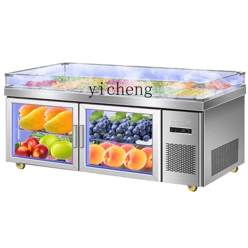 XL Fruit Fishing Display Cabinet Blue Light Spray Refrigerated Salad Bar Slotted Commercial