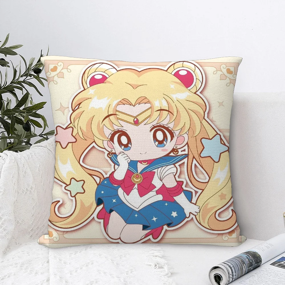 Pink S-Sailor-M-Moon Anime Pillow Case Plush Fabric Soft  Pillowcase Double Sided Print Cushion Cover Household Gifts