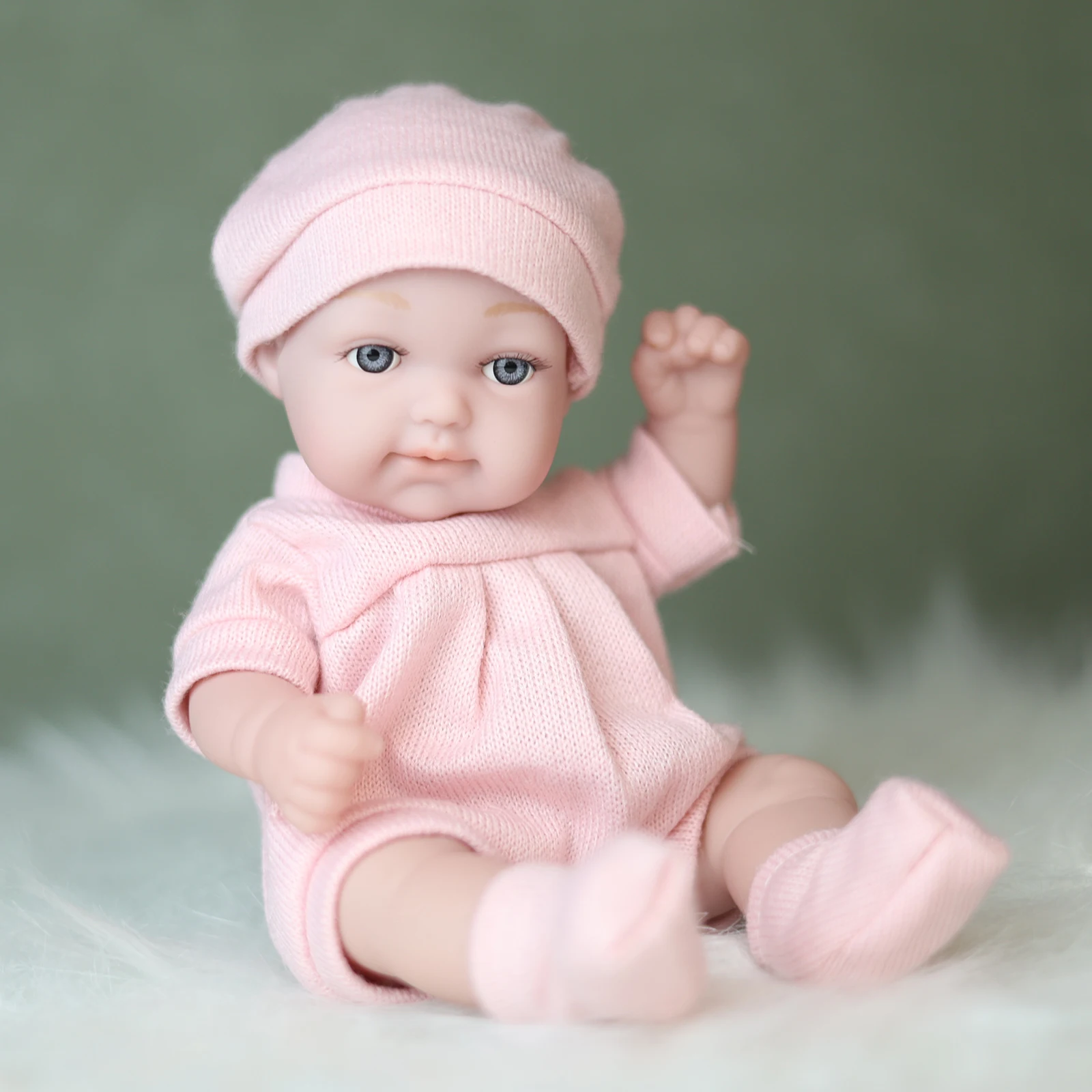 11Inches Realistic Simulation Newreborn Baby Dolls Pink Pattern Hat Stocking & Clothes Birthday Gift for Girl\'s Birthday Gift