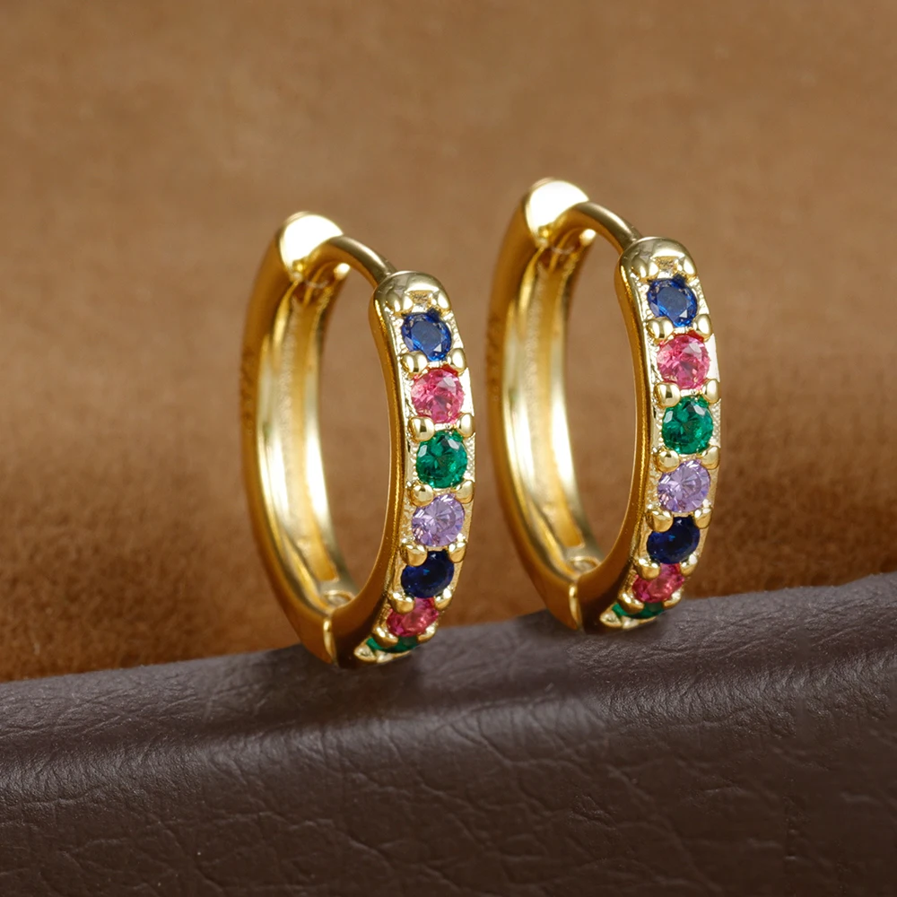 Stainless Steel Colorful Cubic Zirconia Huggie Minimal Hoop Earrings for Women 5MM-12MM Round Circle Earring Piercing Jewelry