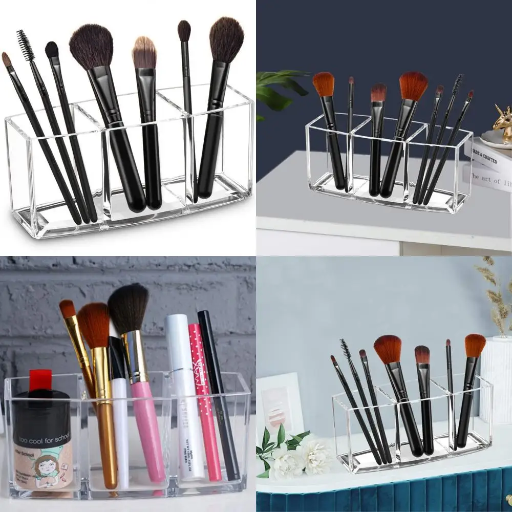 

Акриловый органайзер для кистей для макияжа, прозрачные косметические кисти для хранения с 3 слотами