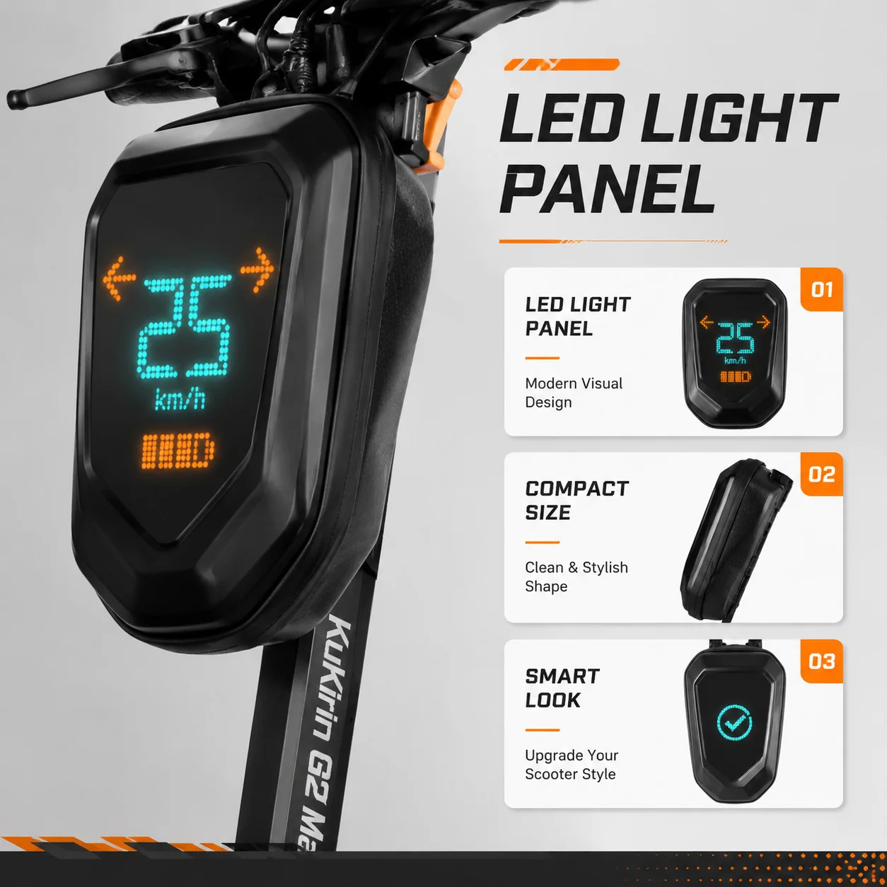 Borsa da manubrio per monopattino elettrico, borsa da bicicletta con display LED intelligente, spazio di archiviazione pratico, ideale per campeggio, escursioni e altre attività all'aperto, accessorio