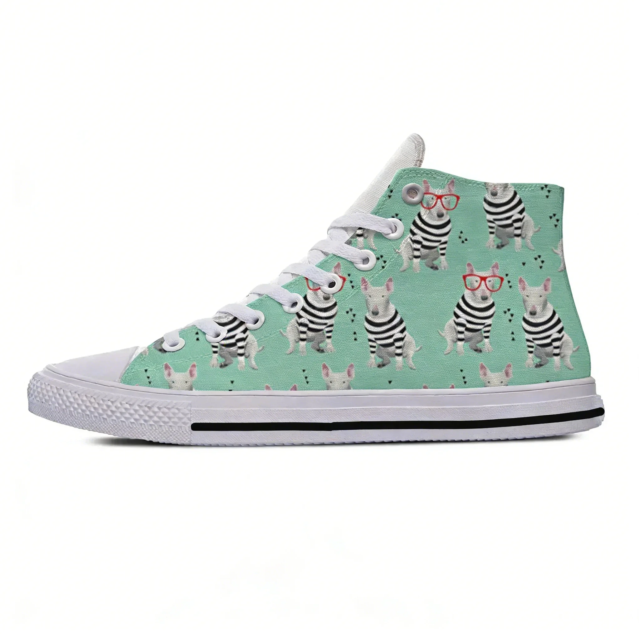 

Модные летние кеды унисекс с изображением милых бультерьеров, высокие, из канваса, повседневные, для мужчин и женщин