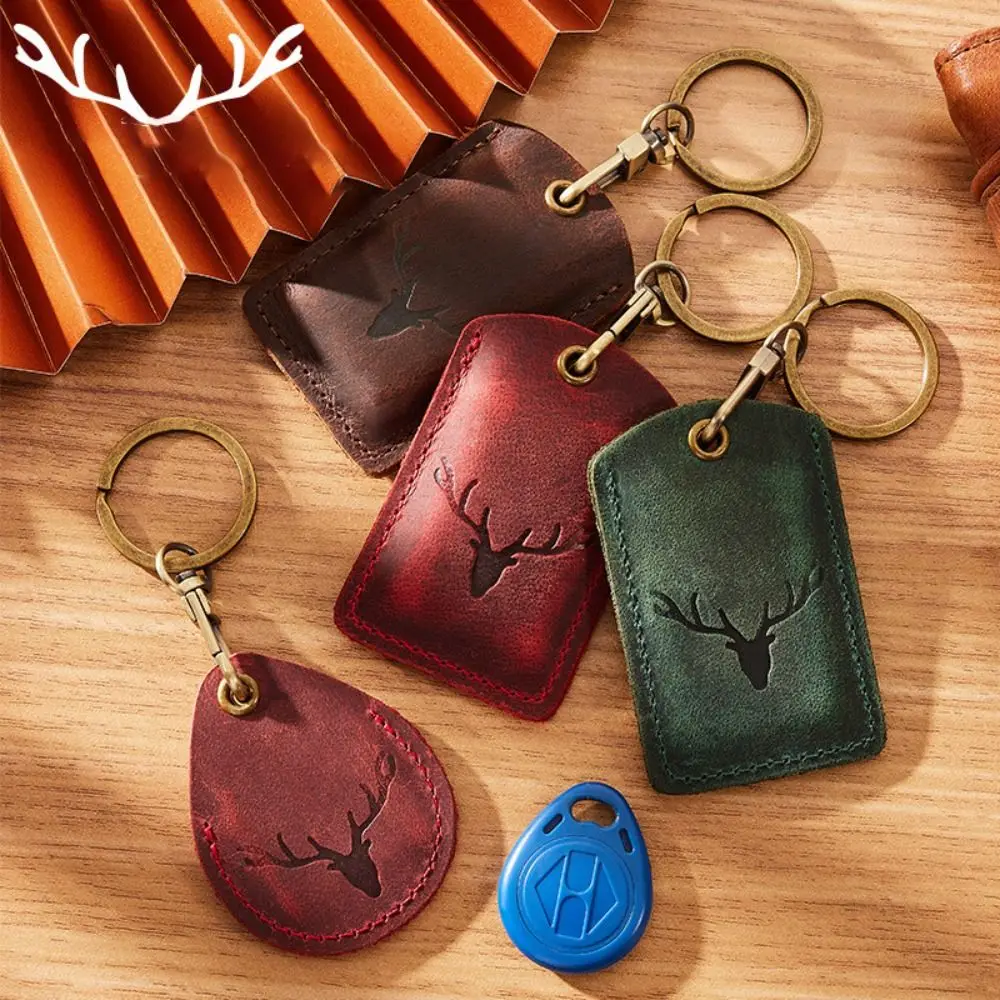 Anti-lost Access Card Case Anti-fall Leather Card Holder Keychain Fingerprint-proof Accessories Access Card Bag Universal