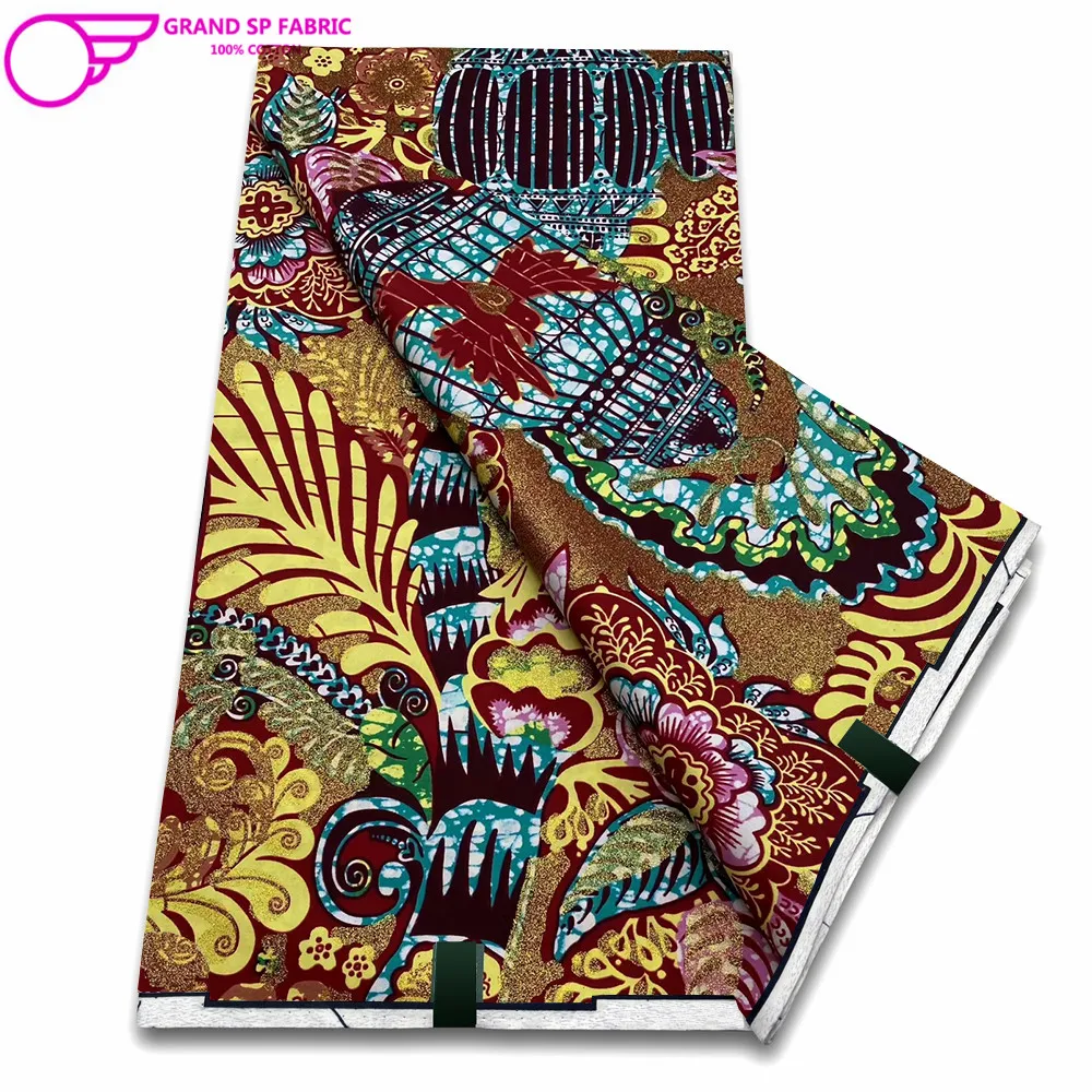 Grand Super Fabric 100% Cotton African Wax Fabric High Quality Wax Print Ankara Fabric For Sewing 6yards Women Fabric FF-89