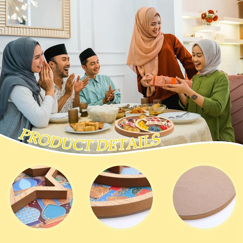 Ramadan Decorations For Home -11.6 Inch Tray Eid Mubarak Religious Painting Cupcake Food Candy Plates Wooden Decorations Durable