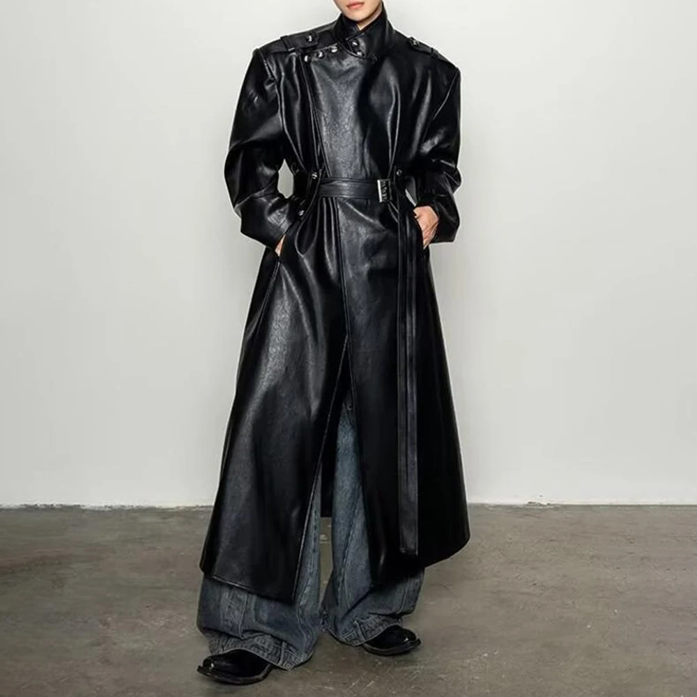Mens Pu Leather Moto Mid Length Jacket Streetwear Fashion Youth Nightclub Biker Outdoor Versatile Stage City Boy Outerwear 2026